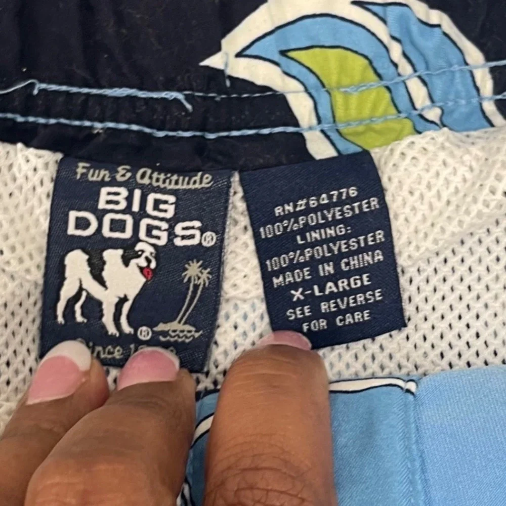 Big Dogs XL Floral Print Swim Trunks Shorts Drawstring Blue‎ Fun Attitude Beach